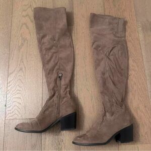 Marc Fisher Taupe Suede Over-the-Knee Block Heel Boots